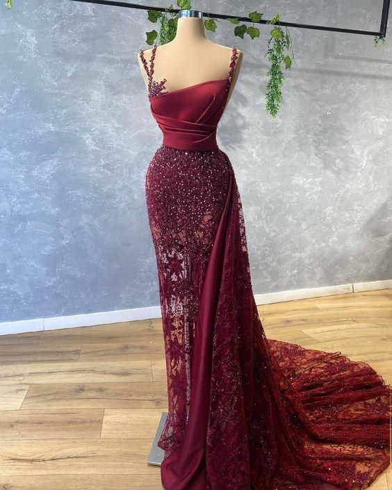 High Low Burgundy Tulle Long Prom Dress, Wine Red High Low Formal