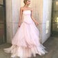 Light pink tulle elegant long ball gown evening dress bridal shower guest dress nv268