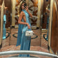 Blue exquisite elegant backless sleeveless long satin floor length ball gown evening dress birthday party dress nv3209