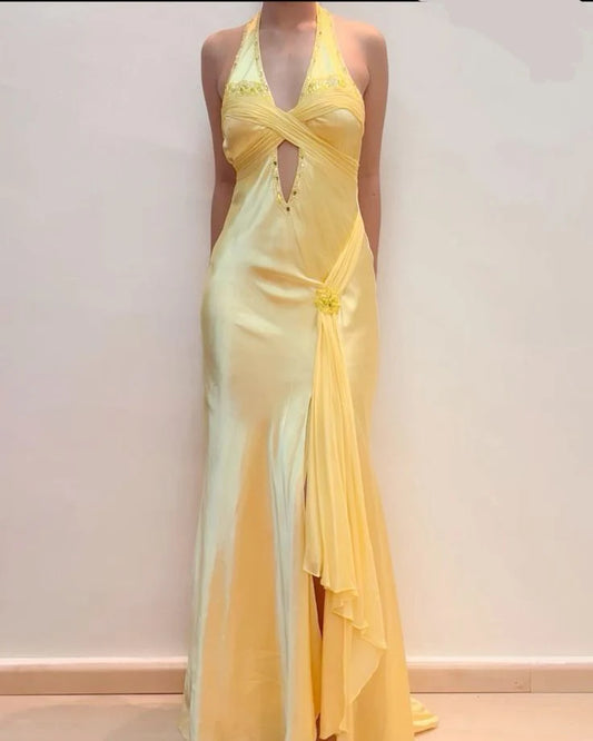 Yellow Fashion Elegant V Neck Formal Long Prom Dress Evening Gown Party Dress nv2947