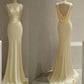 Light Yellow Fashion V-neck Backless Mermaid Long Elegant Satin Floor Length Ball Gown Evening Dress nv3458