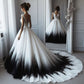 Robe de soirée en tulle blanc magnifique et exquise, élégante, en dentelle noire, dégradée, longue, robe de mariée nv3363