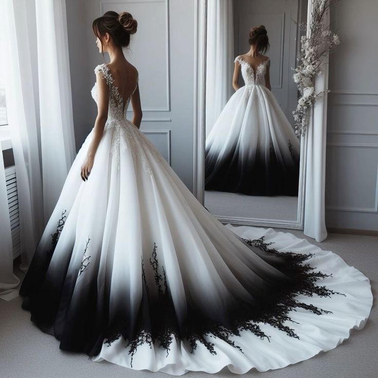 Robe de soirée en tulle blanc magnifique et exquise, élégante, en dentelle noire, dégradée, longue, robe de mariée nv3363