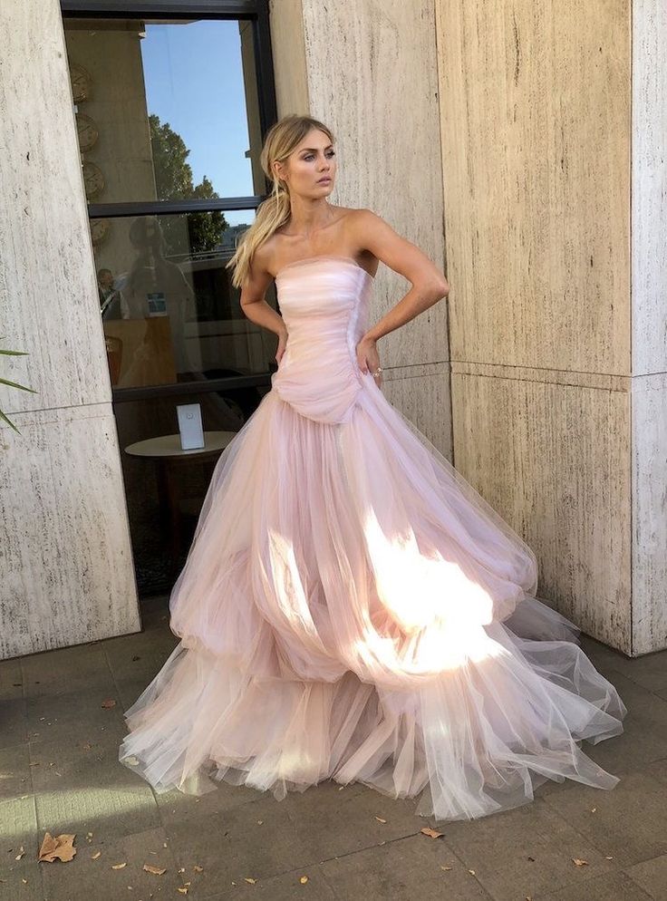 Light pink tulle elegant long ball gown evening dress bridal shower guest dress nv268