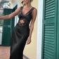 Black Elegant Lace Satin Long Dress Evening Gown Prom Dress Party Dress nv1809