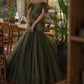 Green beautiful elegant long tulle off-shoulder ball gown evening dress nv73