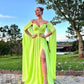 Green small V-neck long chiffon fashion elegant ball gown evening dress wedding guest party dress nv3068