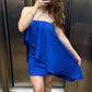 Blue off-the-shoulder irregular ruffle short mini chiffon ball gown party dress homecoming dress nv2338