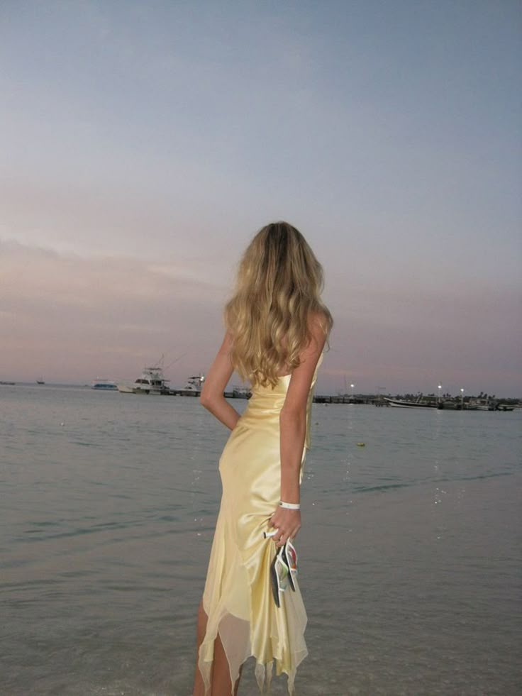 Yellow stylish elegant two-piece long satin ball gown evening dress seaside holiday party dress nv3596