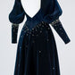 Navy blue vintage elegant exquisite beaded long velvet ball gown evening dress nv3375