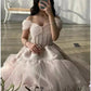 Pink Sweetheart Neck Short Sleeve Off-the-shoulder Long Tulle Evening Dress Princess Dress Formal Floor-length Satin with Pleats nv3151