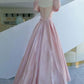 Pink Satin Long Bow Short Sleeves Ball Gown Evening Dress Wedding Party Dress nv2738