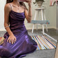 Purple Simple Elegant Shiny Spaghetti Strap Off Shoulder Long Ball Gown Evening Dress Party Dress nv2526