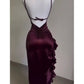 Purple/Black Fashion Chic Suspender Bodycon Long Satin Slit Sexy Elegant Prom Dress Evening Dress Party Dress nv3428