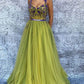 Yellow shiny delicate beaded spaghetti straps elegant long tulle ball gown evening dress party dress nv3536