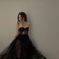 Black sweetheart neck strapless lace long tulle ball gown evening dress nv3048