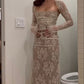 Off-white Elegant Lace Bodycon Dress Long Birthday Party Dress Evening Dress Maxi Dress nv2728