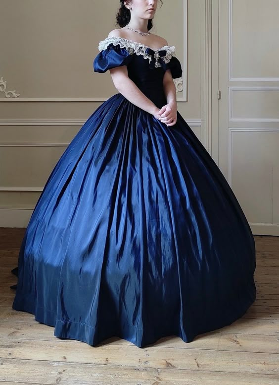 Blue taffeta vintage A-line lace collar blue bow elegant long ball gown prom dress evening gown nv2628