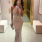 White gorgeous luxury shiny beaded elegant long see-through sexy prom dress evening dress party dress nv3242