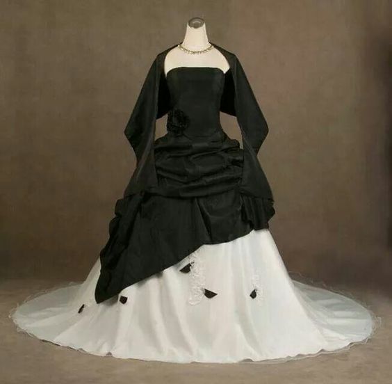 Black Gothic Vintage Elegant Long Satin White Tulle Ball Gown Evening Dress Party Dress nv2604