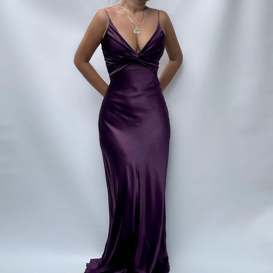 Robe de soirée longue violette élégante à col en V et dos nu, style sirène, vintage, robe de bal, robe de soirée, robe de soirée nv2622