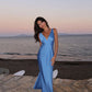 Blue simple long satin evening gown prom dress party dress nv2701