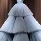 Blue tube top fashionable elegant long tulle layered ball gown evening dress party dress nv3027