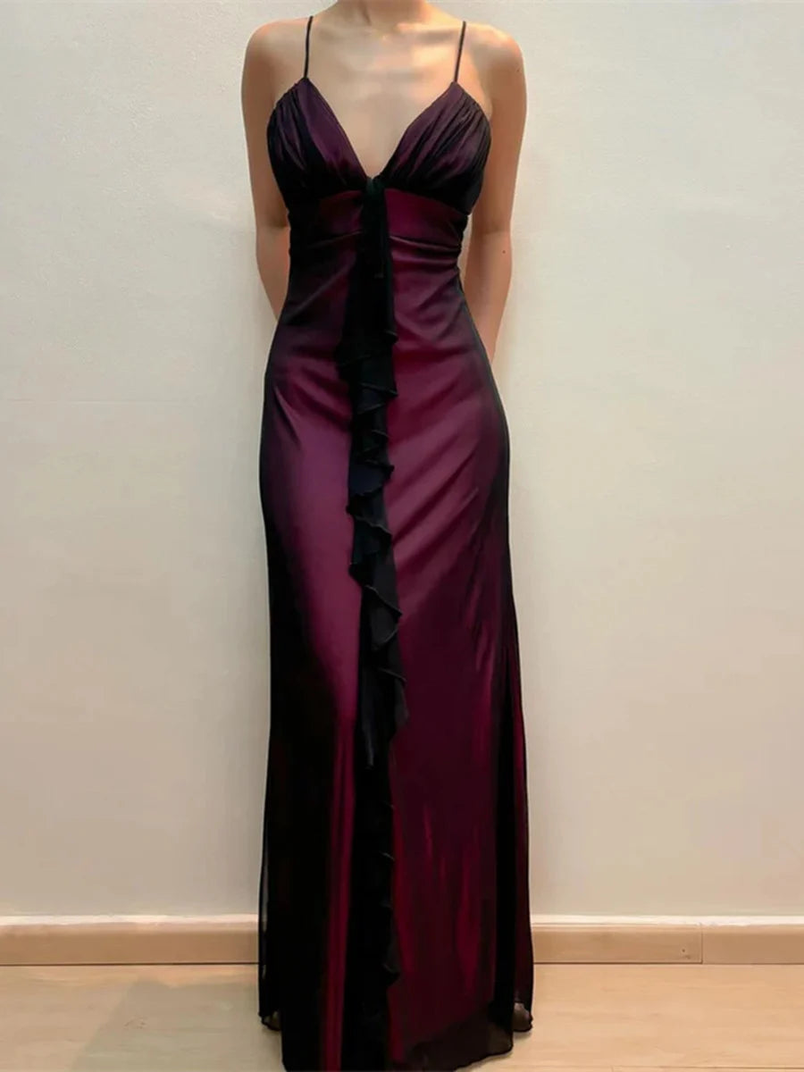 Purple Vintage Fashion V Neck A-Line Long Tulle Ball Gown Evening Dress Party Dress nv3438