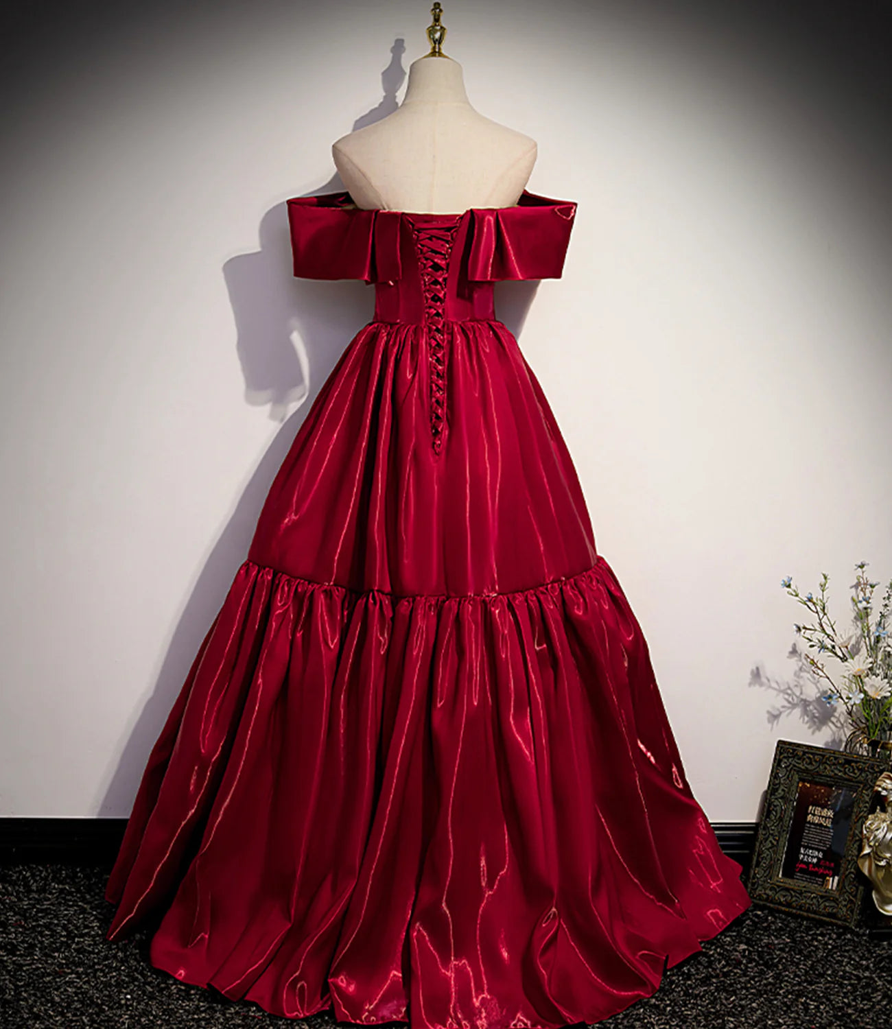 Red satin long prom dress A line evening gown nv1684