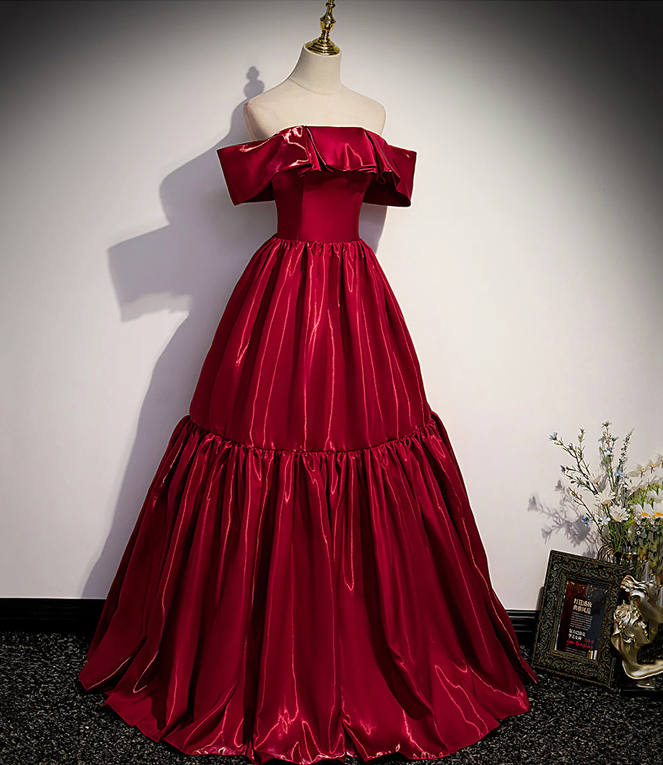 Red satin long prom dress A line evening gown nv1684