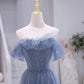 Blue Strapless Tulle Long Prom Dress, Blue A-Line Evening Dress nv1431