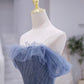 Blue Strapless Tulle Long Prom Dress, Blue A-Line Evening Dress nv1431