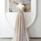 Champagne Spaghetti Strap Sequins Long Prom Dress, Shiny V-Neck Evening Dress nv1434