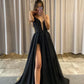 Black Chiffon Beaded Long Prom Dress, V-Neck Backless Evening Party Dress nv1445