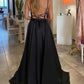 Black Chiffon Beaded Long Prom Dress, V-Neck Backless Evening Party Dress nv1445