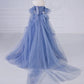 Blue Tulle Beaded Long Prom Dress, Blue A-Line Evening Party Dress nv1540