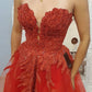 Red Strapless Lace Beading Long Prom Dresses, Red Evening Dresses nv1459