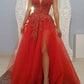 Red Strapless Lace Beading Long Prom Dresses, Red Evening Dresses nv1459