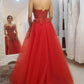 Red Strapless Lace Beading Long Prom Dresses, Red Evening Dresses nv1459