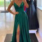 Simple V-Neck Satin Long Prom Dresses, Evening Dress with Slit nv1454