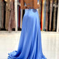 Simple V-Neck Satin Long Prom Dress, A-Line Evening Dress with Slit nv1562