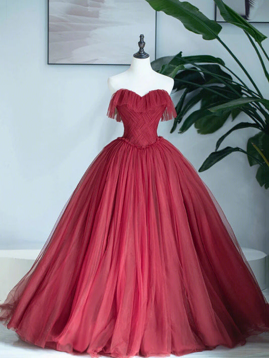 Burgundy Sweetheart Neckline Long Formal Dress, A-Line Strapless Evening Dress nv1586