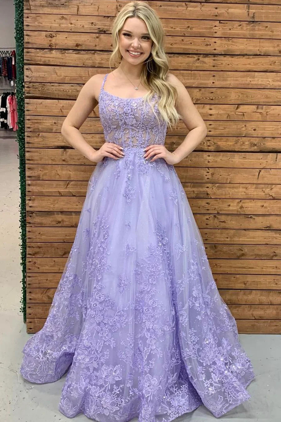 Purple Tulle Lace Long Prom Dresses, Purple Lace Graduation Dresses nv1461