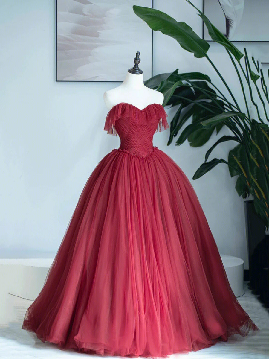 Burgundy Sweetheart Neckline Long Formal Dress, A-Line Strapless Evening Dress nv1586