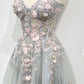 Gray Strapless Lace Long A Line Prom Gown, Graduation Dress nv1576