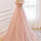 Pink Tulle Long Prom Dresses, A-Line Graduation Dresses nv1457