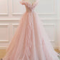 Pink Tulle Long Prom Dresses, A-Line Graduation Dresses nv1457