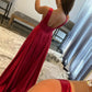 Burgundy V-Neck Satin Long Prom Dress, Simple A-Line Evening Dress nv1448