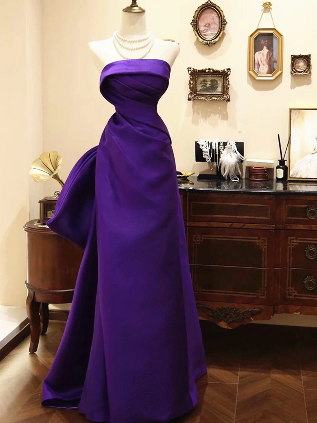 Purple Pretty Elegant Fashion Spaghetti Strap Long Satin Ball Gown Evening Dress Party Dress nv3727