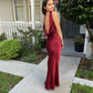 Burgundy backless elegant long banquet dress evening ball gownnv1749